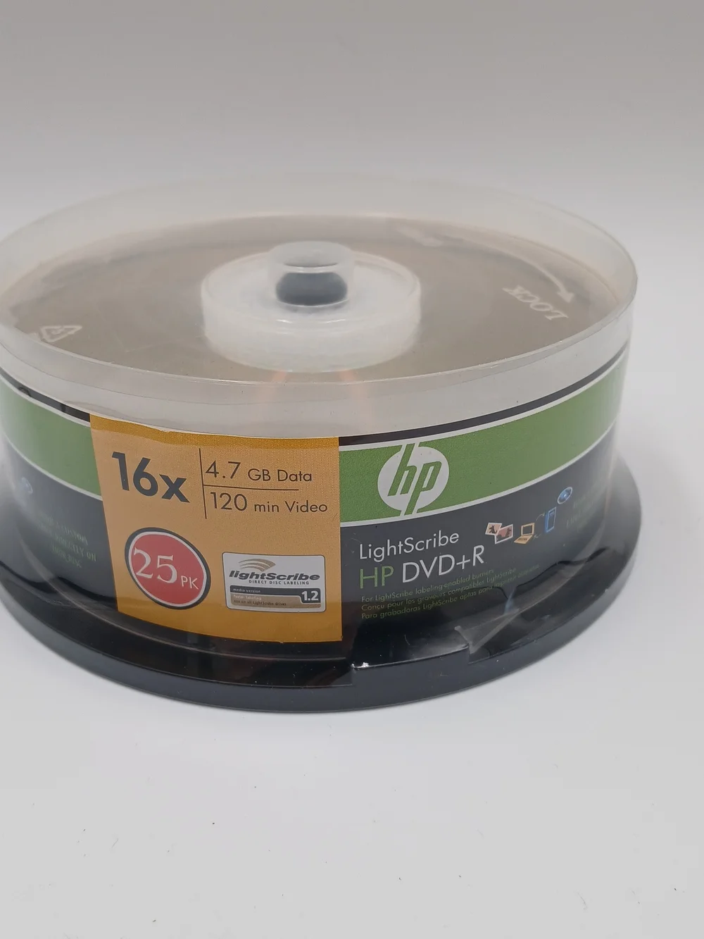 NEW HP LightScribe DVD+R 16X 4.7GB 120 Mins 25 Pack DVDs FACTORY SEALED
